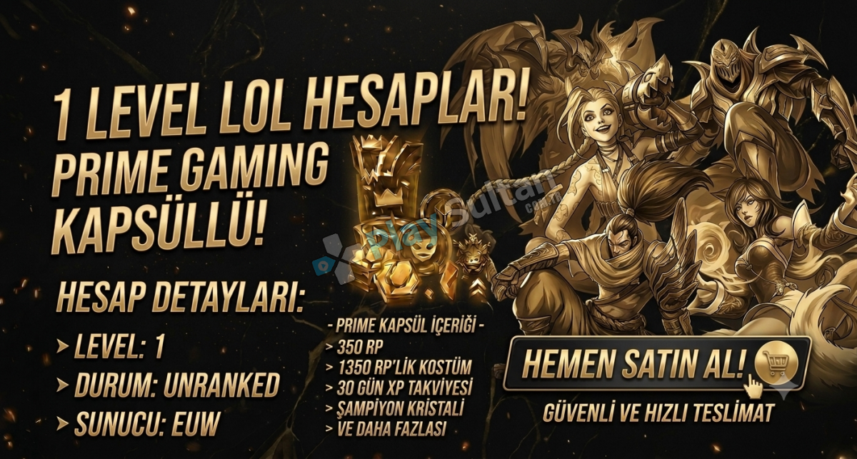 1 LEVEL EUW PRIME KAPSÜL HESAP 1350 RP KOSTÜM 350 RP 30 GÜN XP BOOST 1 LEVEL EUW PRIME KAPSÜL HESAP 1350 RP KOSTÜM 350 RP 30 GÜN XP BOOST