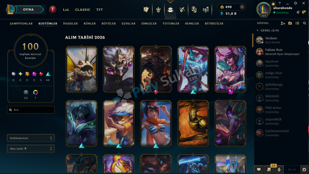 121 LV 70 SKİN GOLD LOL HESABI Resim 2