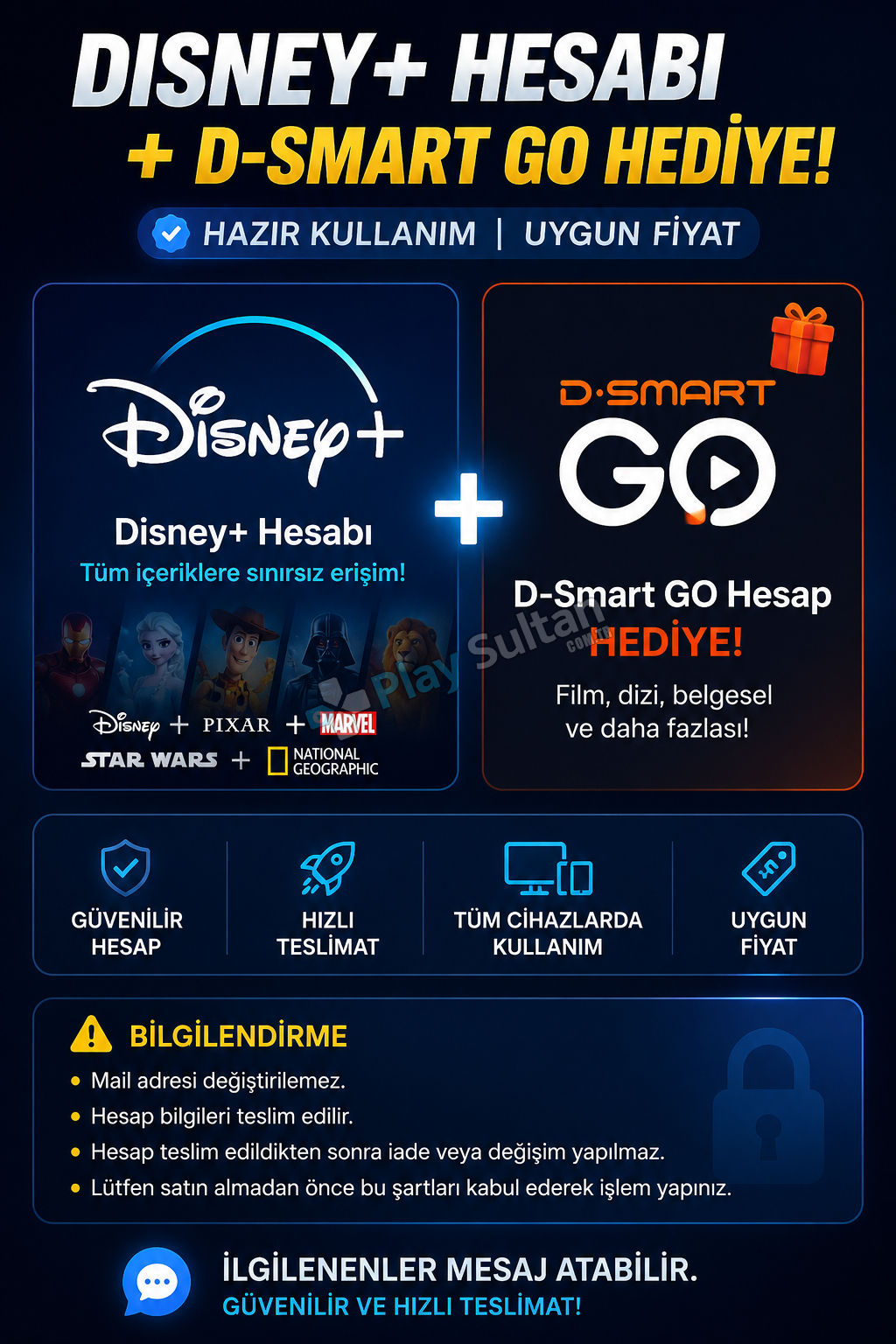 Disney+ Hesabı + D-Smart GO Hediye Hazır Kullanım Uygun Fiyat Disney+ Hesabı + D-Smart GO Hediye Hazır Kullanım Uygun Fiyat
