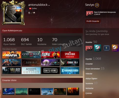 1068 Oyunlu Steam Hesabı