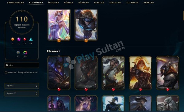 580 LEVEL 110 KOSTÜMLÜ SUDAN UCUZ EFSANE LOL HESABI
