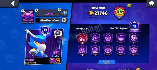 Brawl stars 100 karakterli hesap 27k