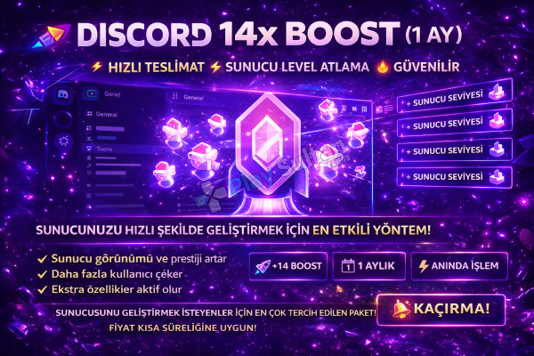 DISCORD 1 AYLIK 14x BOOST HIZLI TESLİMAT SUNUCU LEVEL ATLAMA GÜVENİLİR
