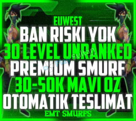EUW BAN RİSKSİZ UNRANKED 30-50K MAVİÖZ 30 LVL SMURF FRESH HESAP