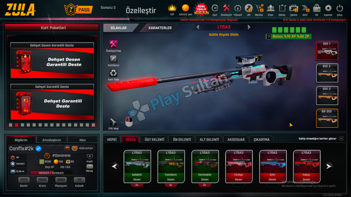 Zula FULL+FULL 97 LEVEL HESAP Satın Al ve Fiyatları